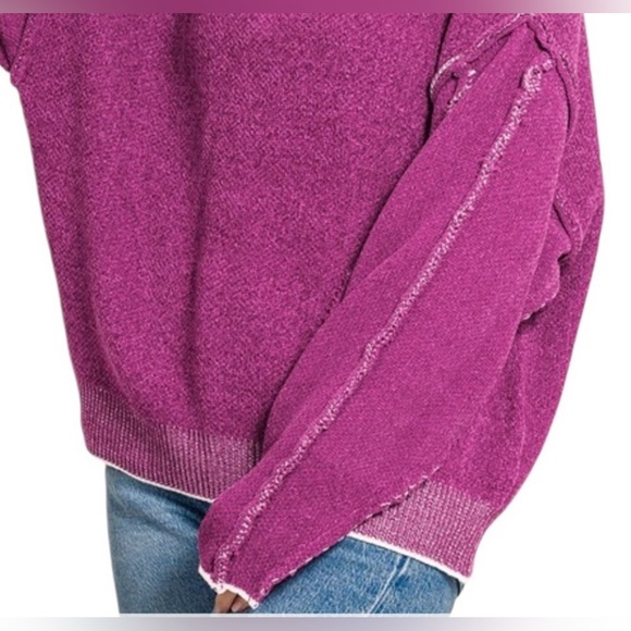 Zenana Outfitters Light Plum Chenille Crew Neck Sweater - Picture 2 of 4